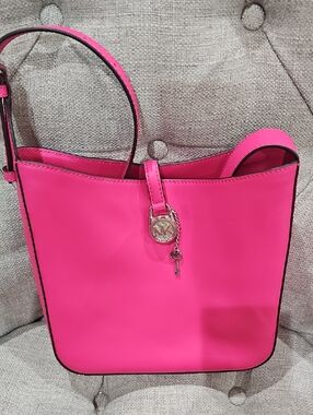 Michael Kors Hot Pink Crossbody Or Shoulder Bag With Silver Lock And Key!